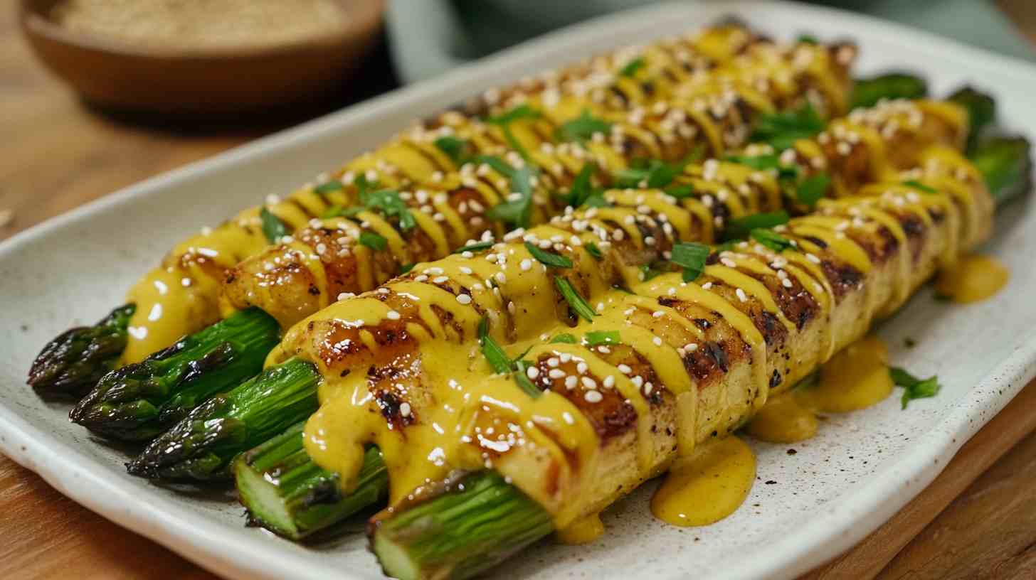 Air Fryer Asparagus with Mustard Glaze