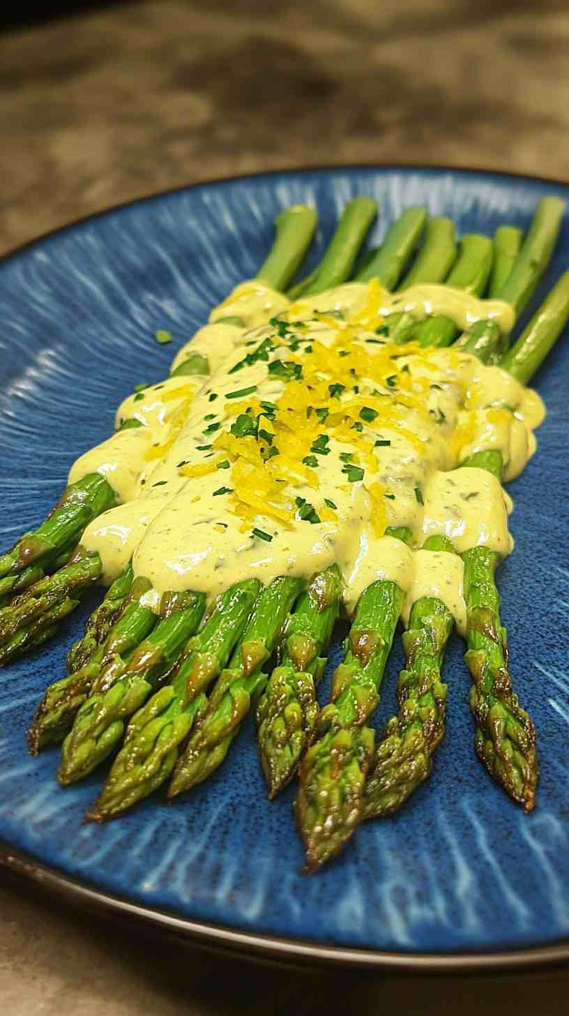 Air Fryer Asparagus with a Lemon Herb Sauce