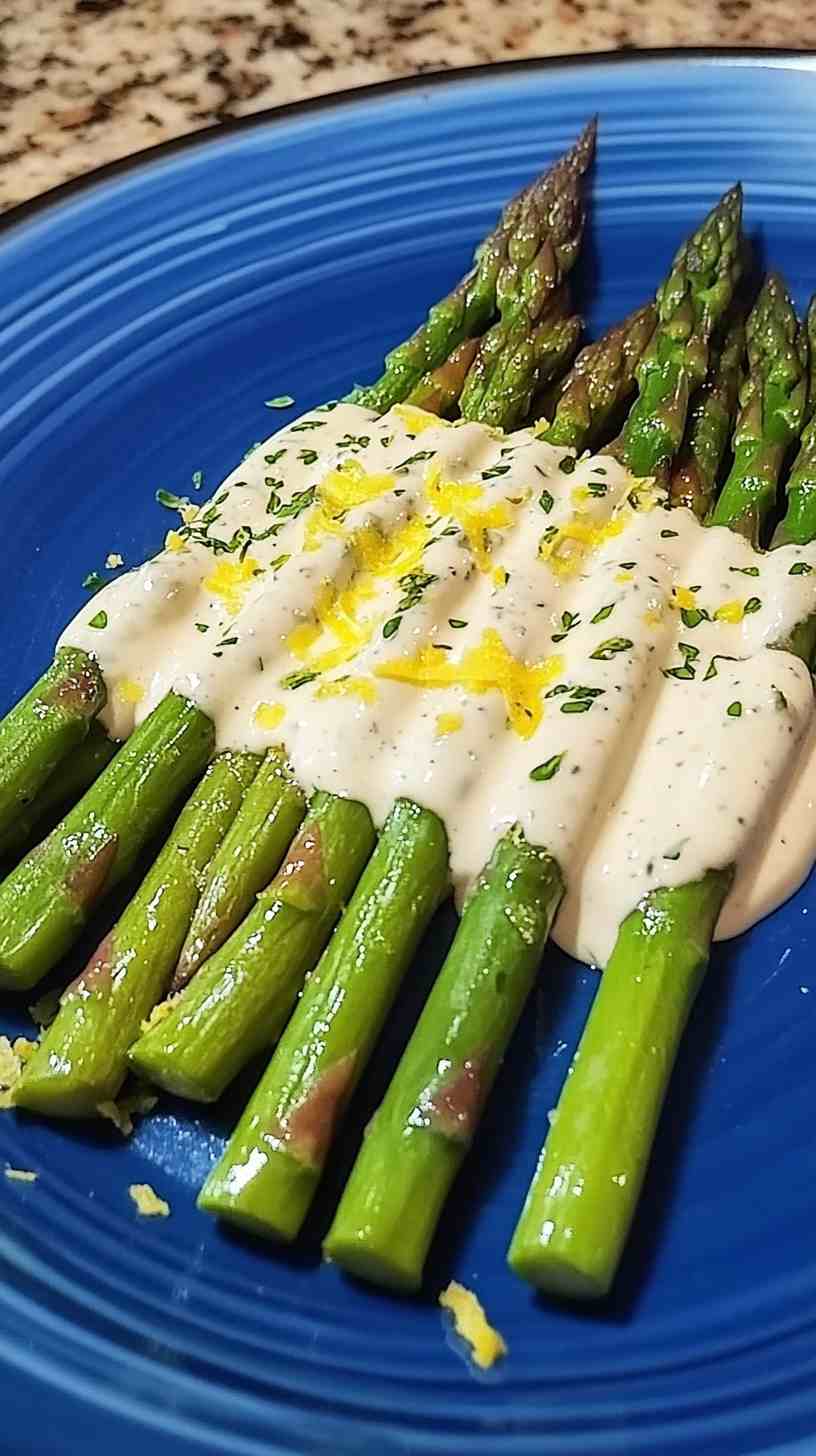Air Fryer Asparagus with a Lemon Herb Sauce