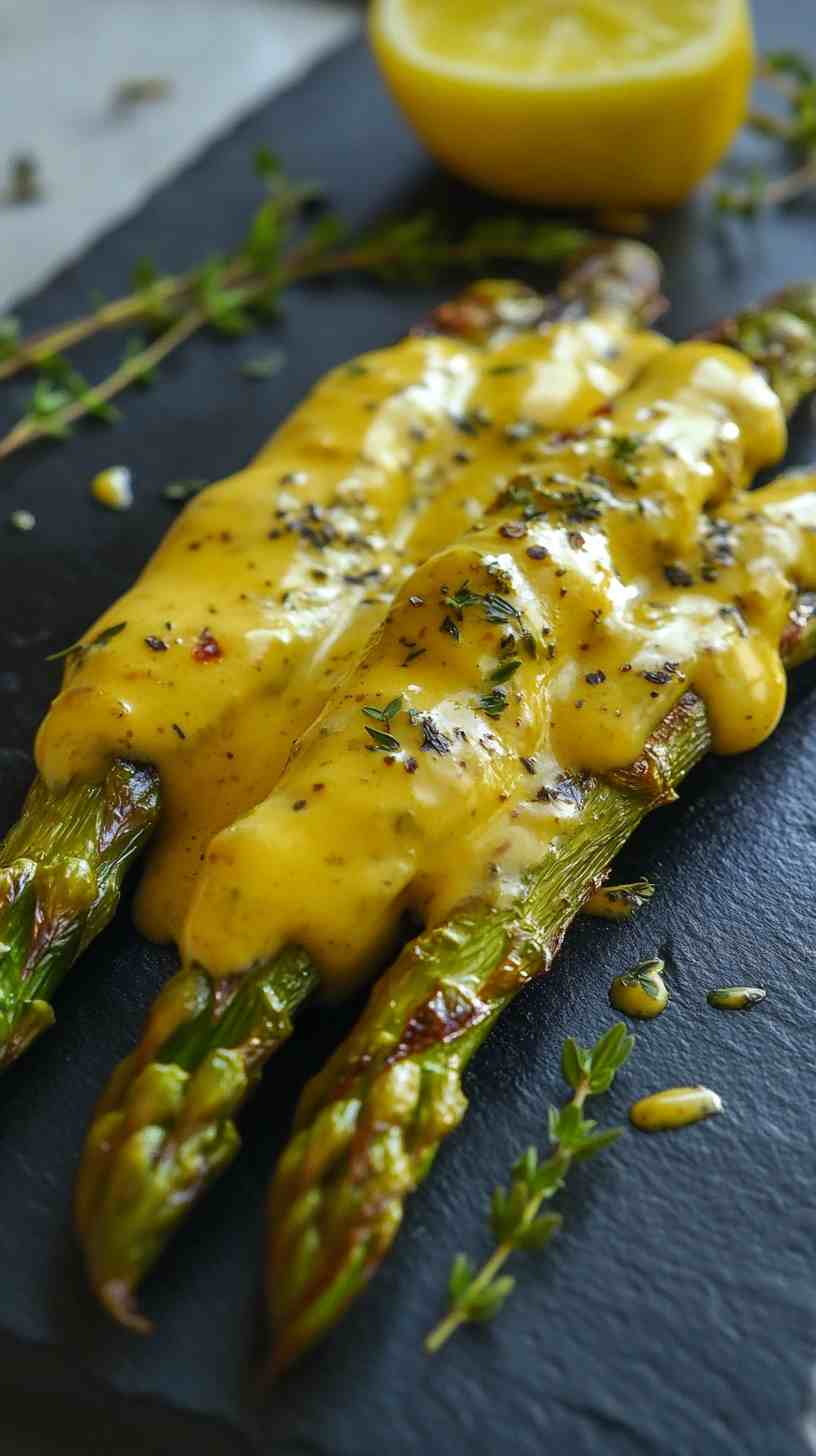 Air Fryer Asparagus with a Lemon Herb Sauce
