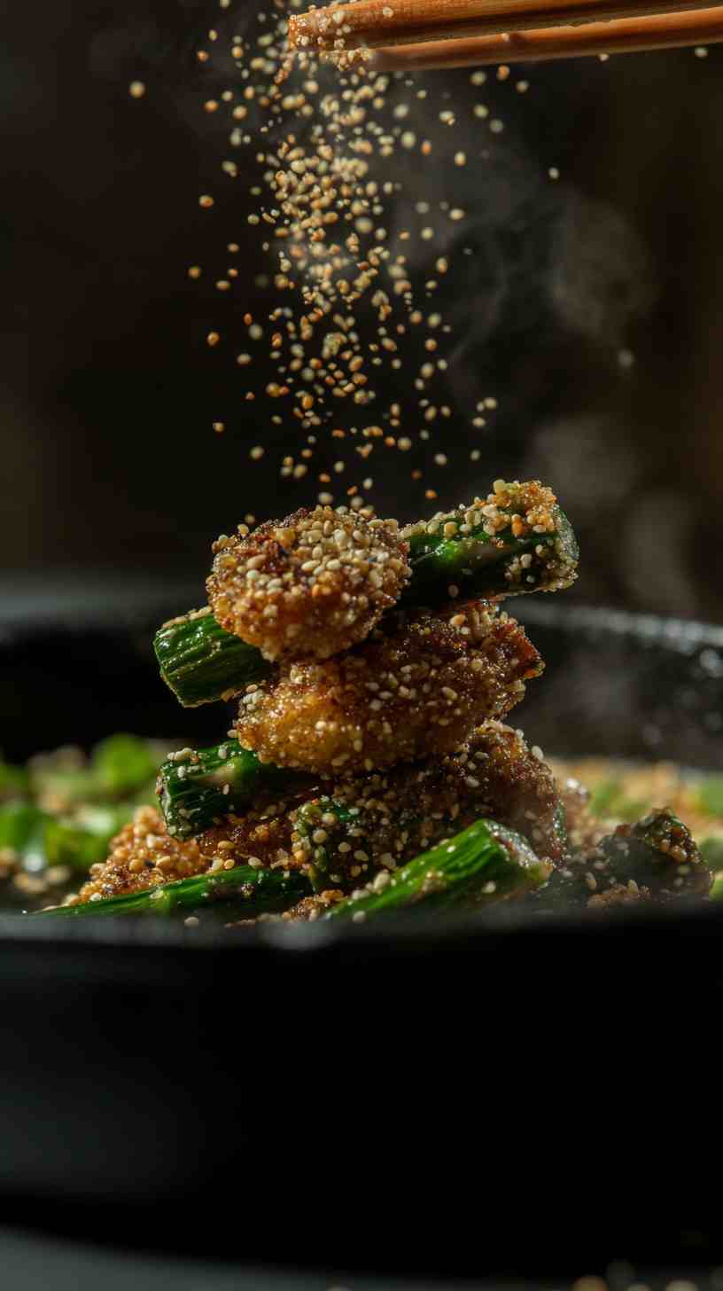Crispy Air Fried Asparagus with a Sesame Sprinkle