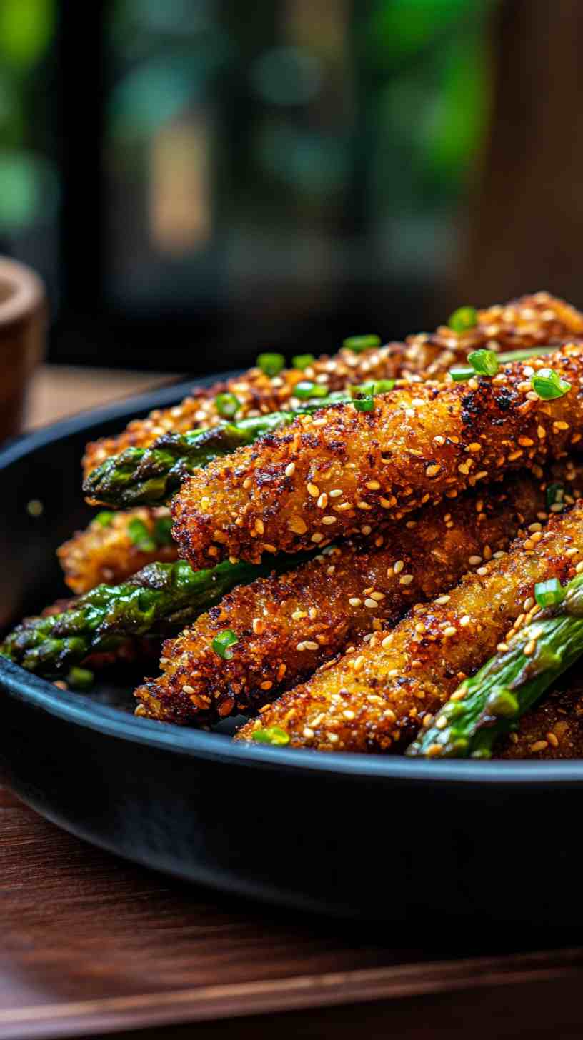 Crispy Air Fried Asparagus with a Sesame Sprinkle
