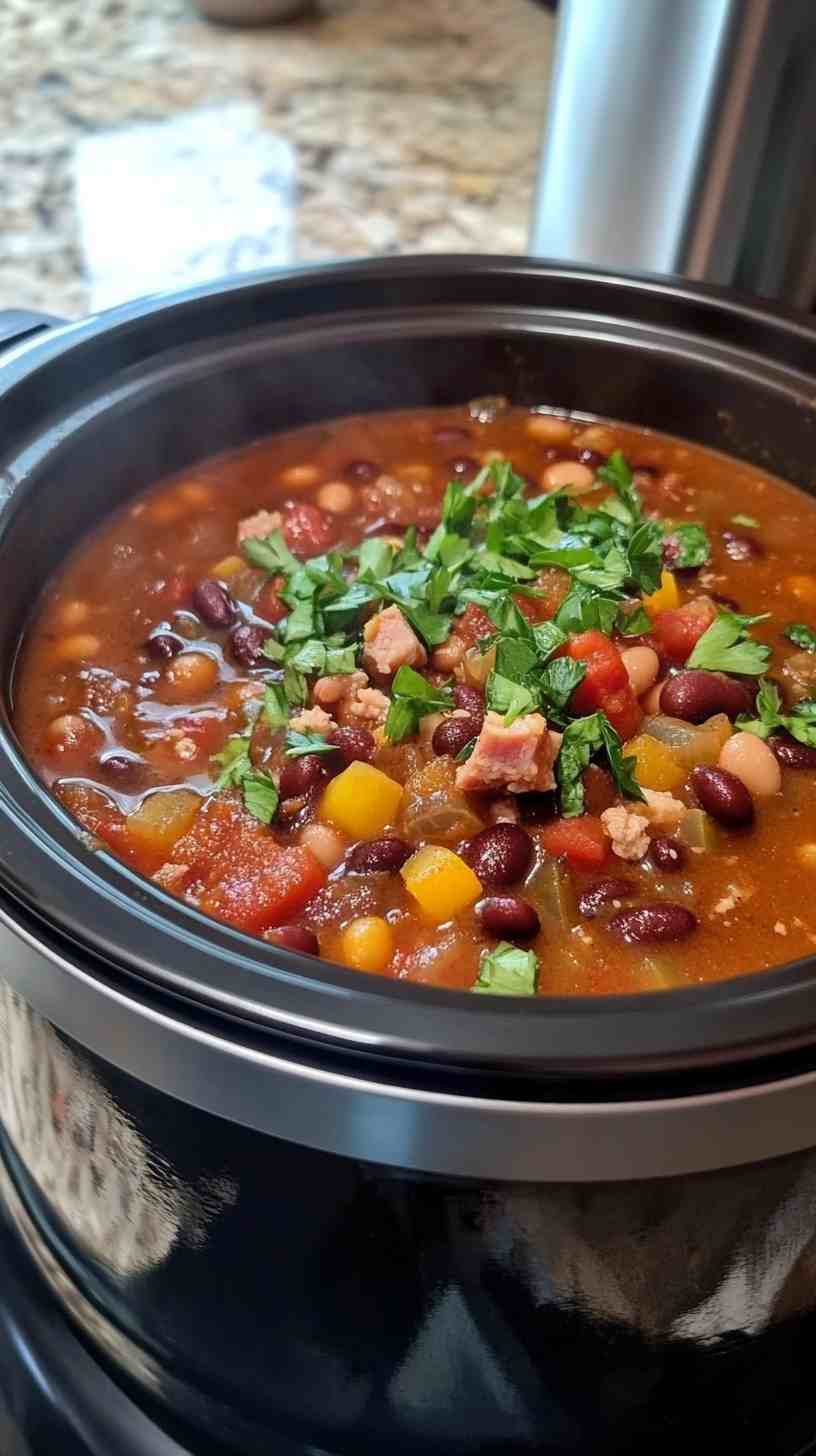 Simple Ham and Bean Soup in the Crock Pot