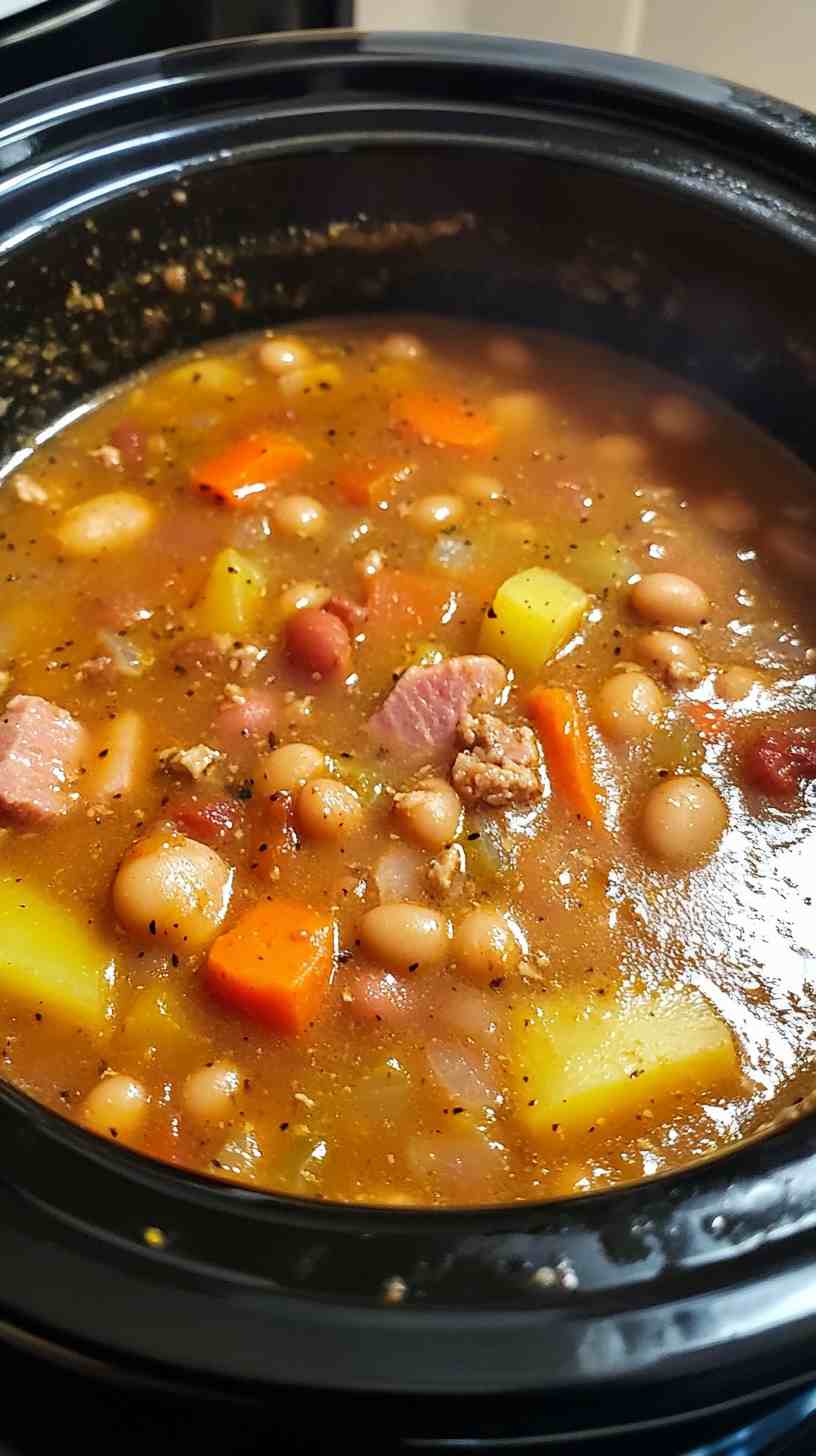 Simple Ham and Bean Soup in the Crock Pot