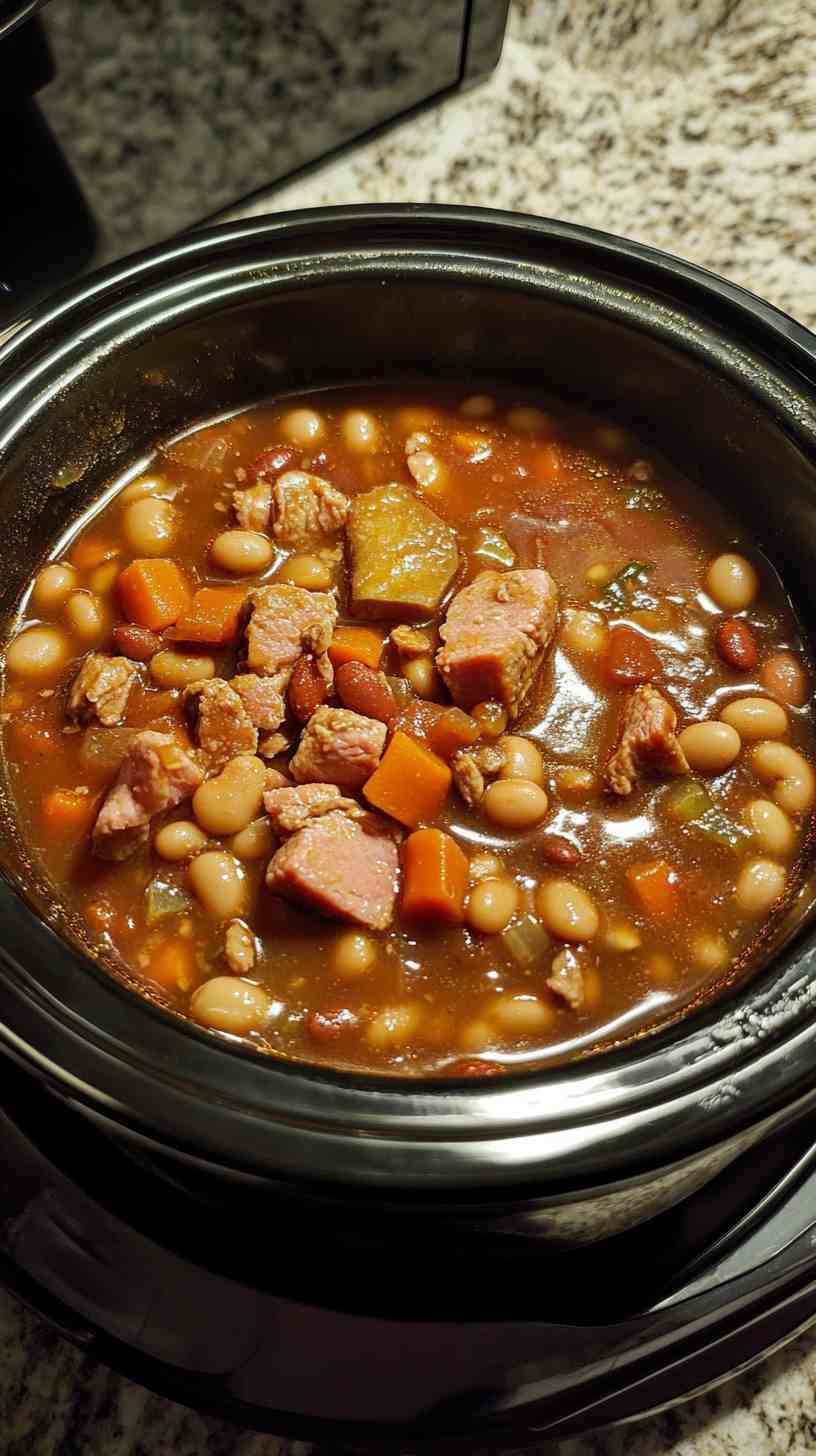 Simple Ham and Bean Soup in the Crock Pot