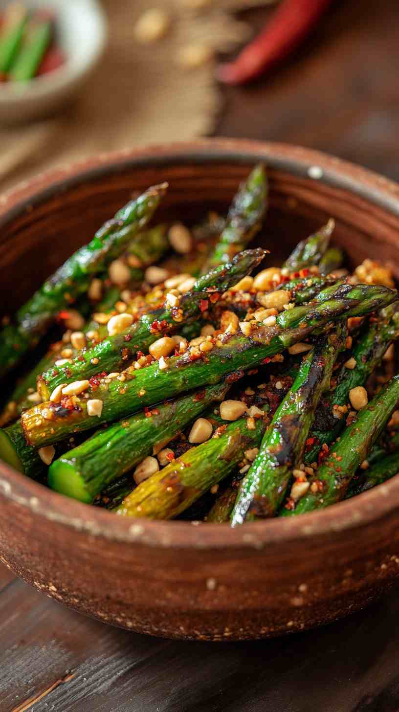 Spicy Air Fried Asparagus with Chili Flakes