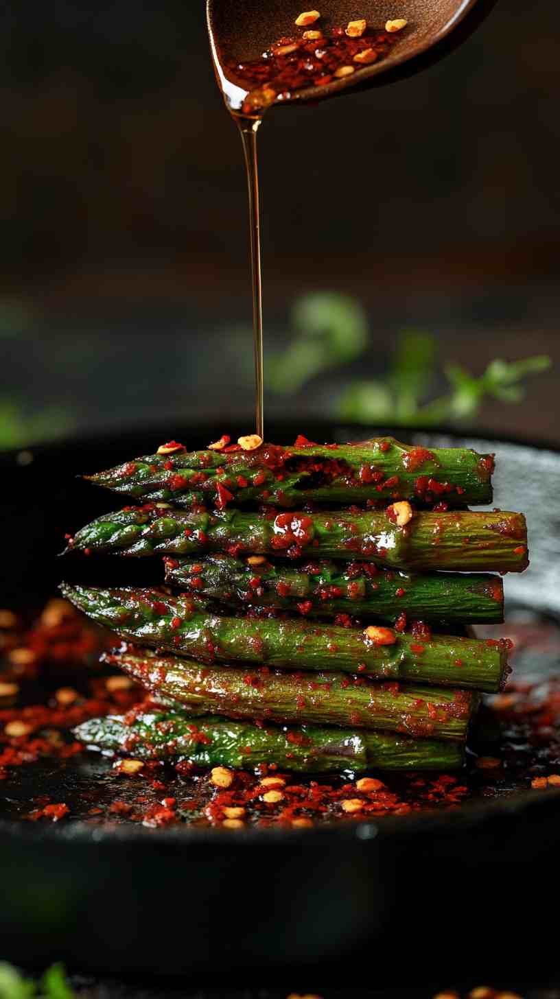 Spicy Air Fried Asparagus with Chili Flakes