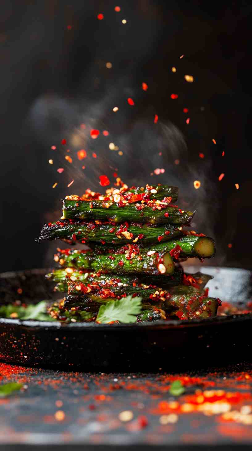 Spicy Air Fried Asparagus with Chili Flakes
