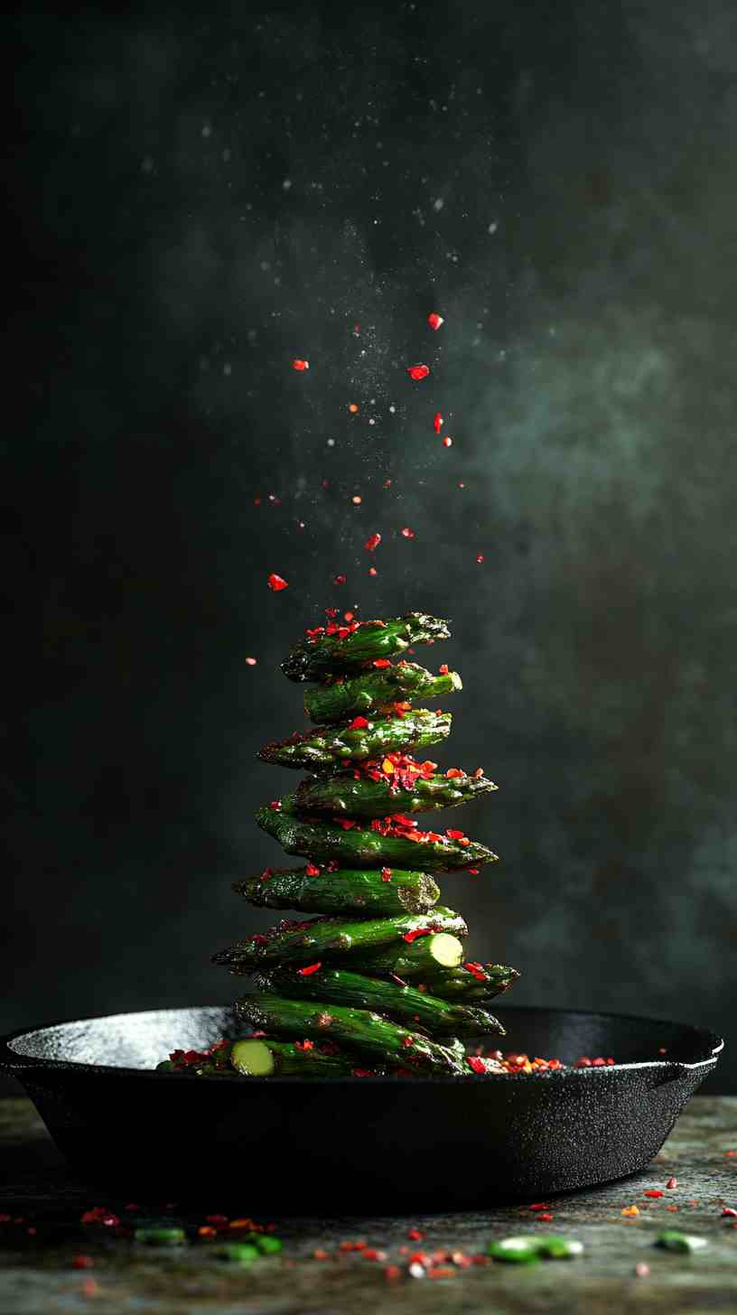 Spicy Air Fried Asparagus with Chili Flakes