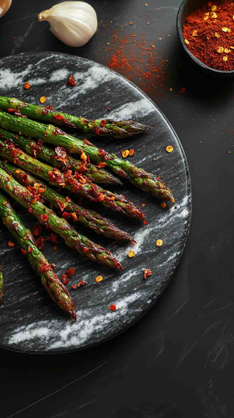 Spicy Air Fried Asparagus with Chili Flakes