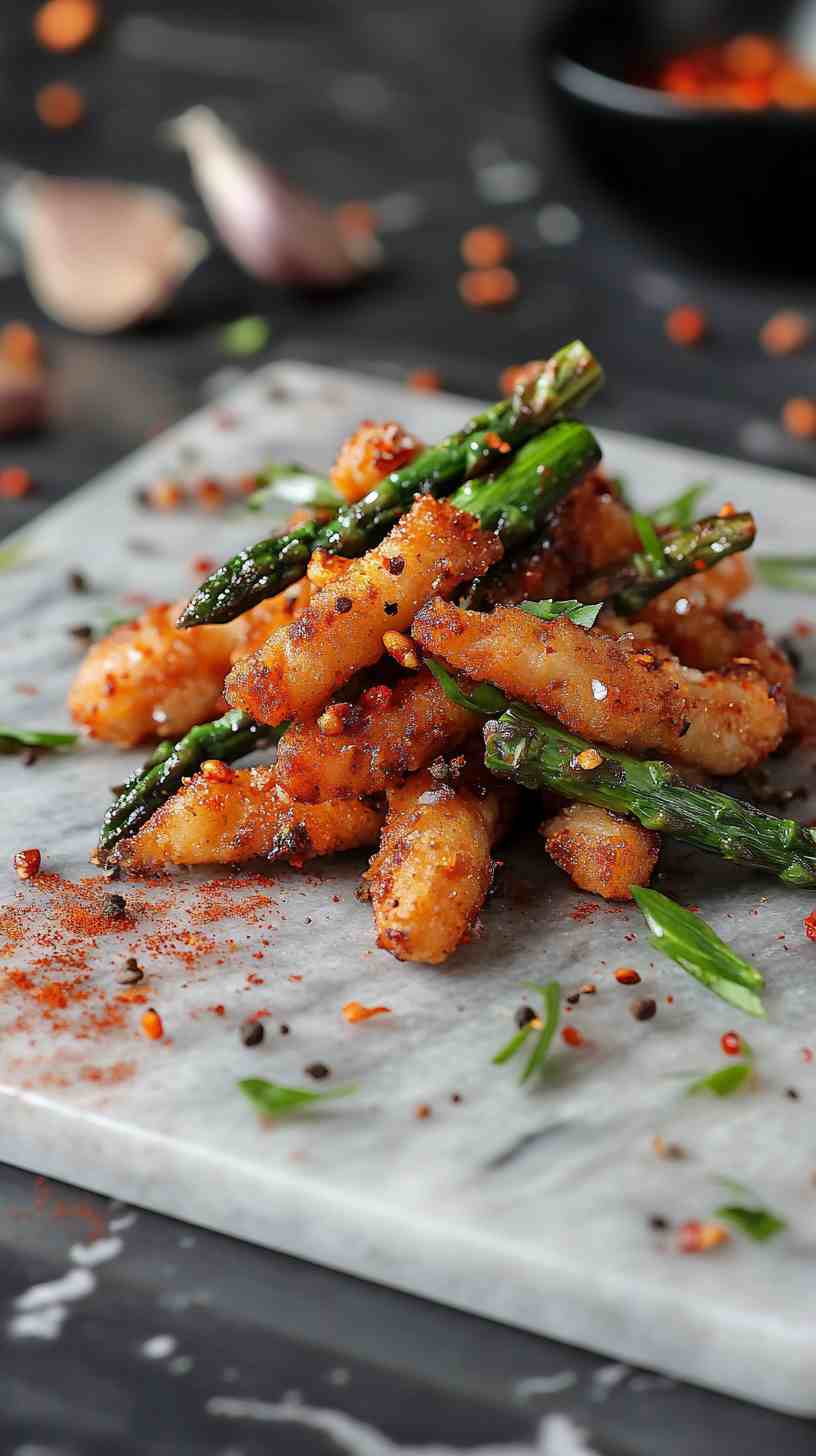 Spicy Air Fried Asparagus with Chili Flakes