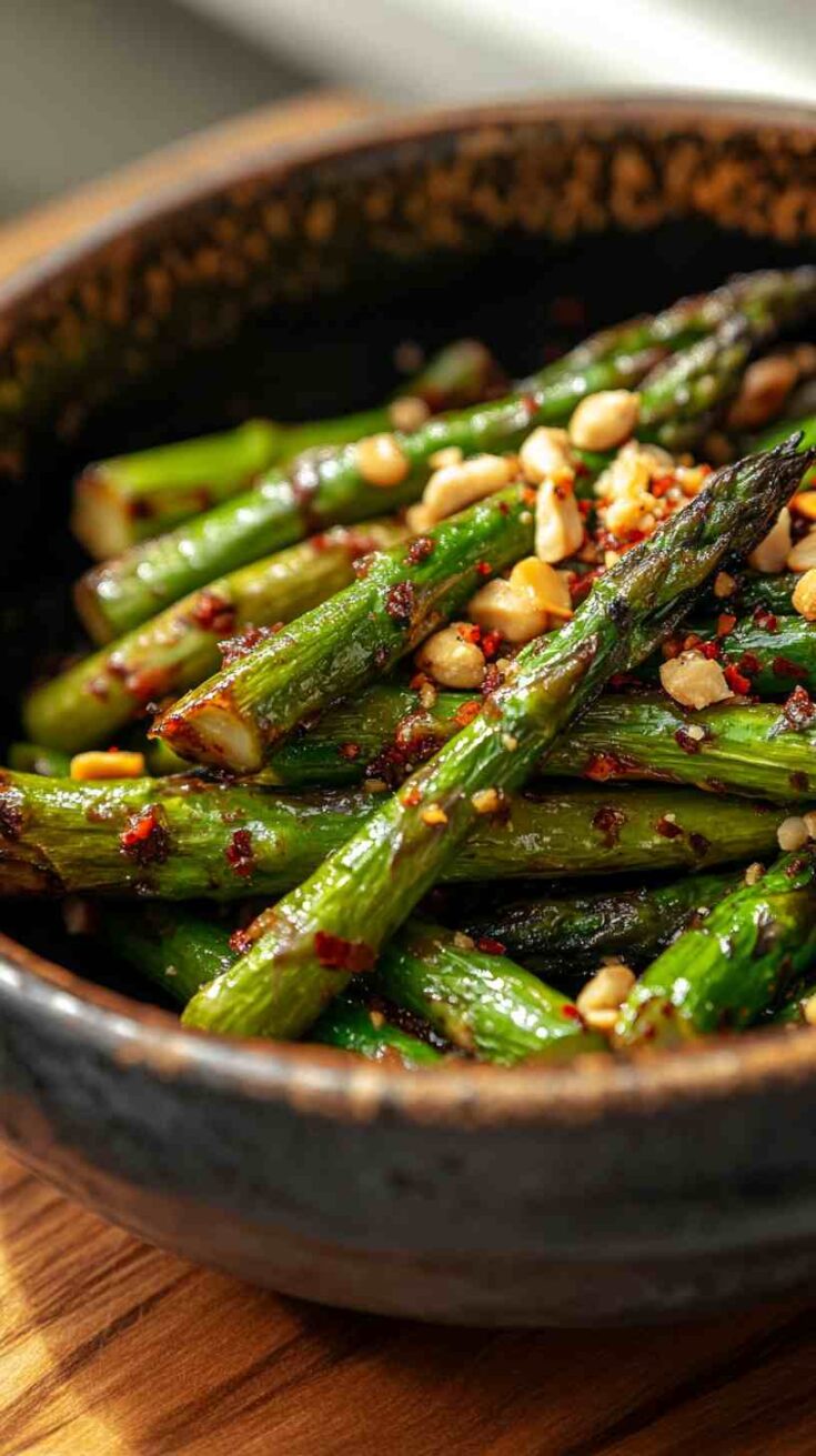Spicy Air Fried Asparagus with Chili Flakes