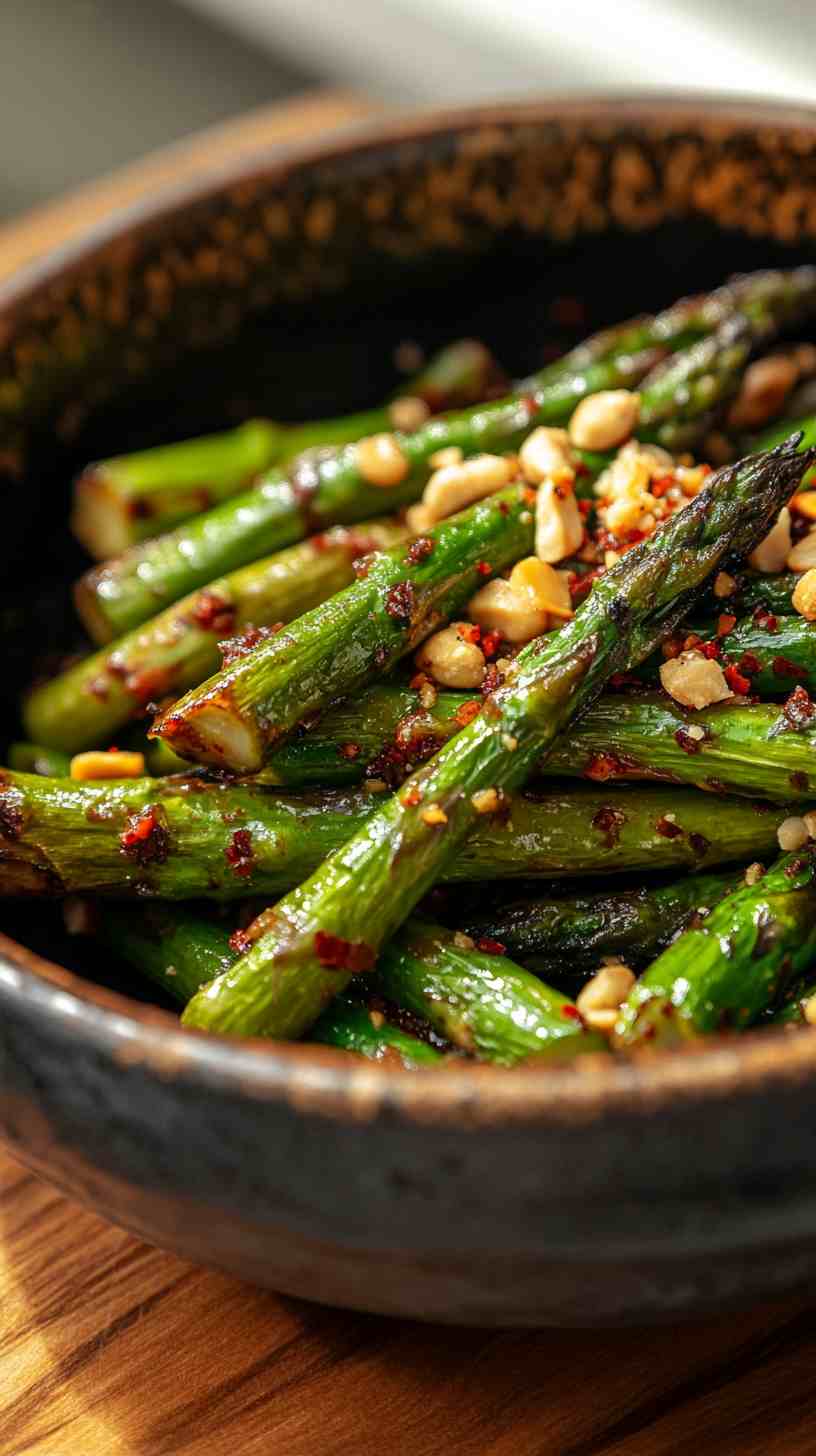 Spicy Air Fried Asparagus with Chili Flakes