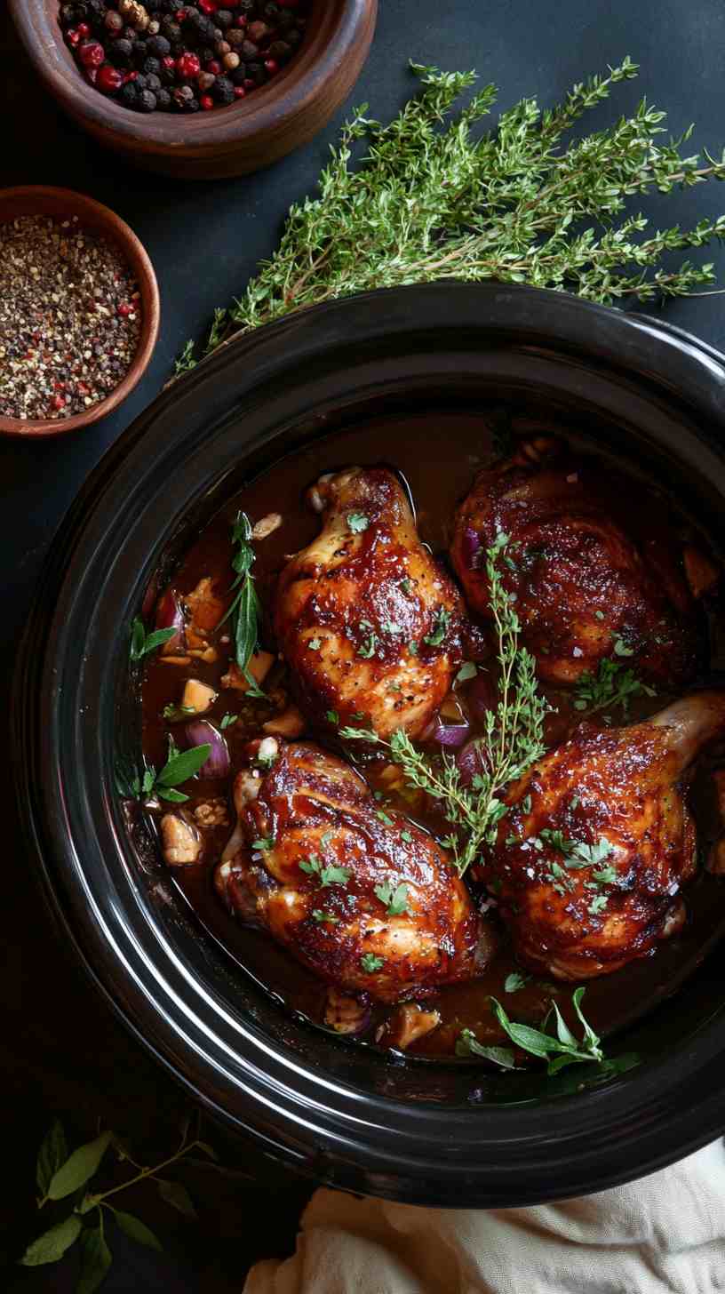 Sticky Honey Garlic BBQ Chicken in the Slow Cooker