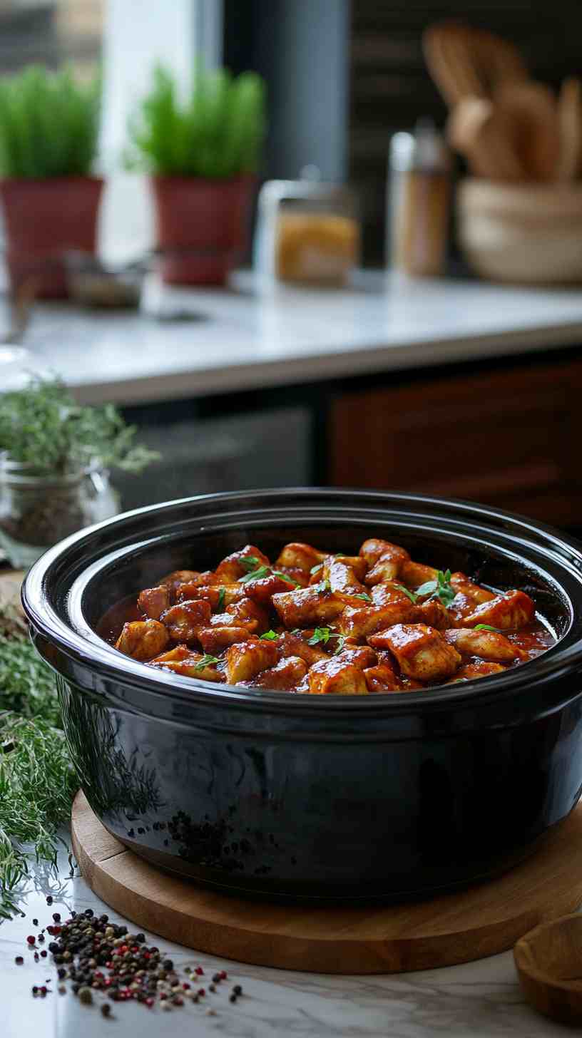 Sweet & Spicy BBQ Chicken in the Slow Cooker