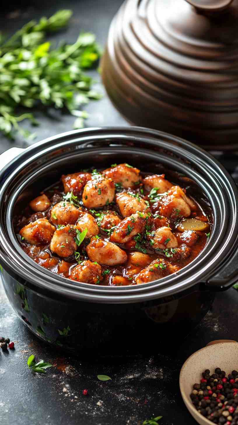Sweet & Spicy BBQ Chicken in the Slow Cooker