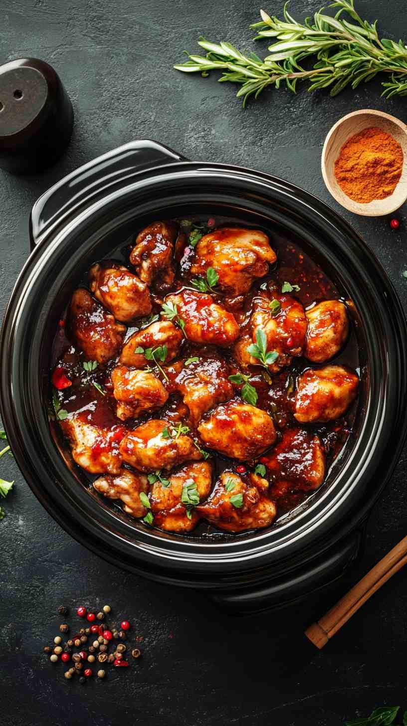 Sweet & Spicy BBQ Chicken in the Slow Cooker