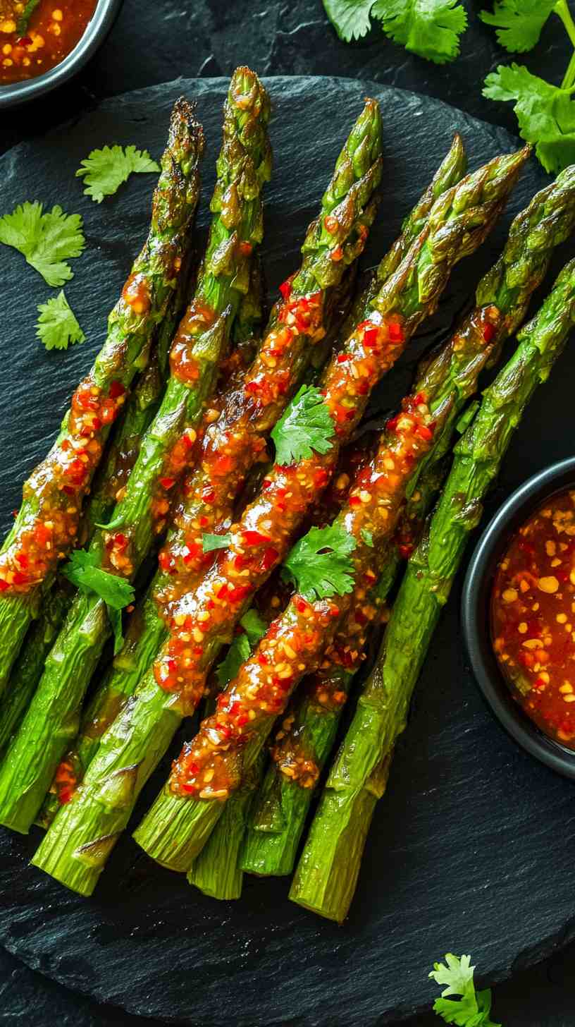 Air Fryer Asparagus with a Sweet Chili Sauce