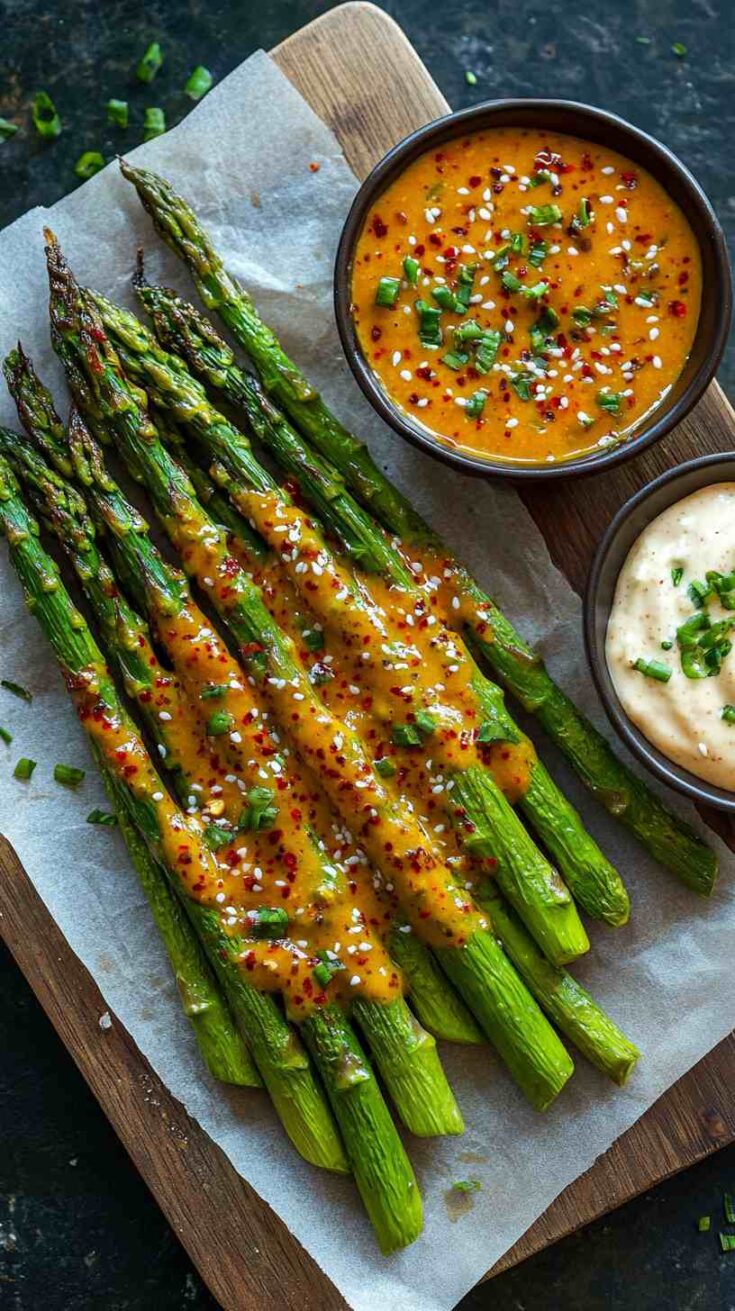 Air Fryer Asparagus with a Sweet Chili Sauce