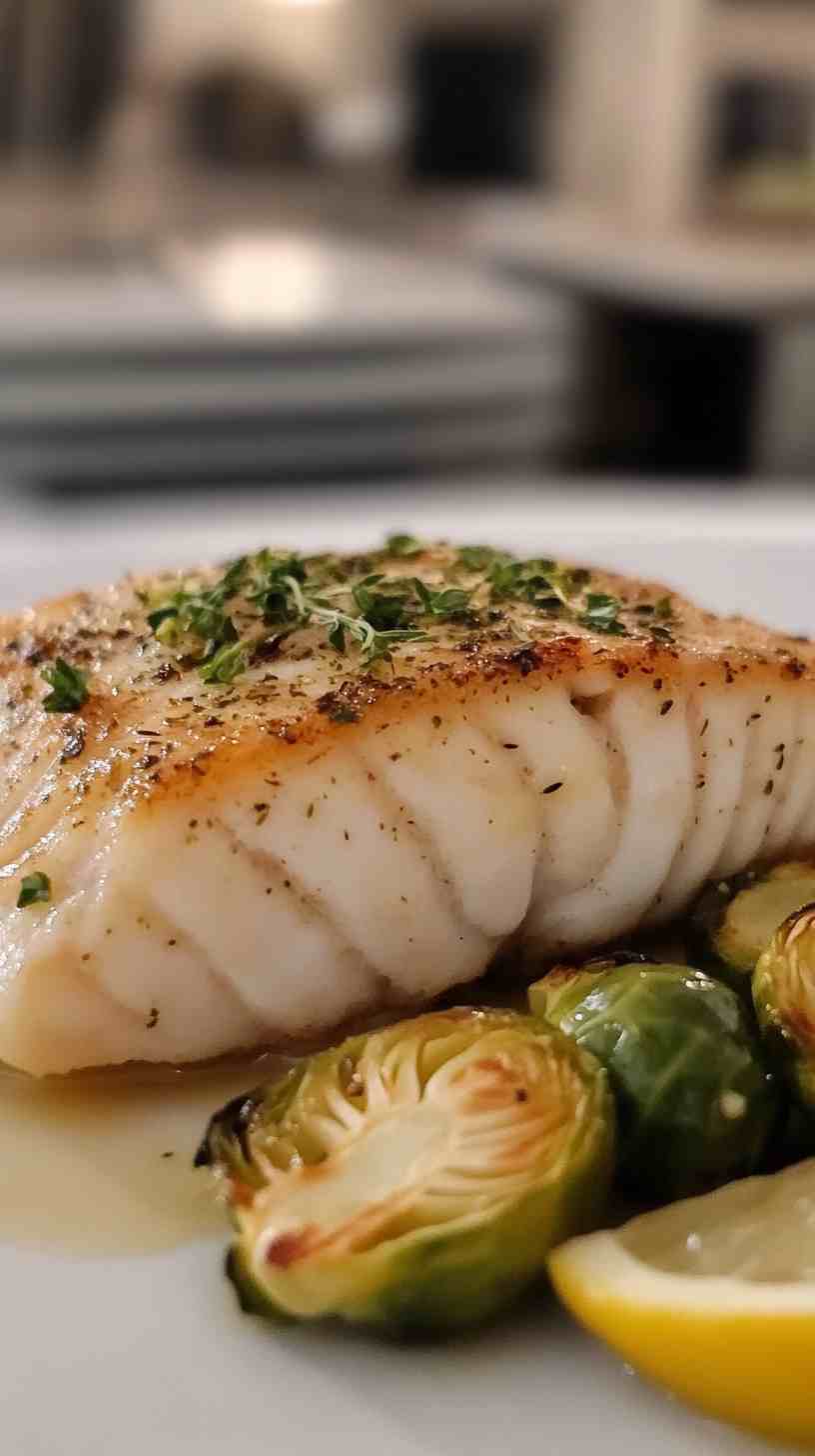 Baked Lemon Herb Cod with Roasted Brussels Sprouts