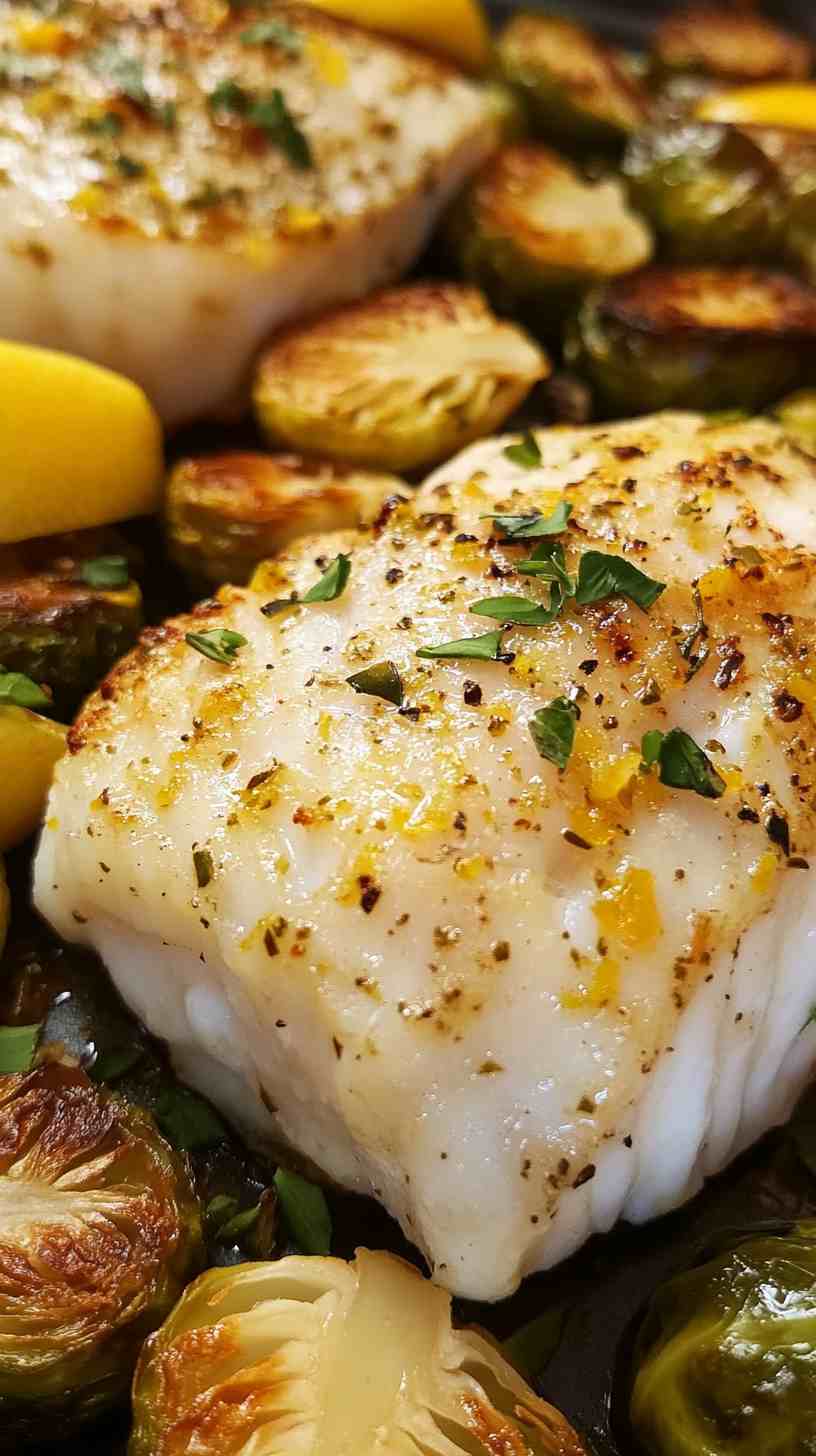 Baked Lemon Herb Cod with Roasted Brussels Sprouts