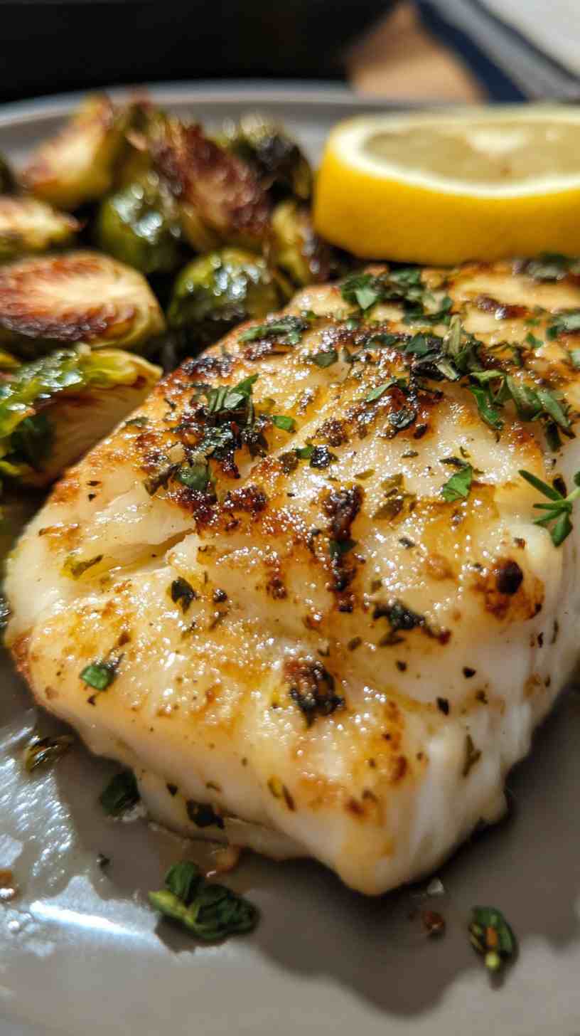 Baked Lemon Herb Cod with Roasted Brussels Sprouts