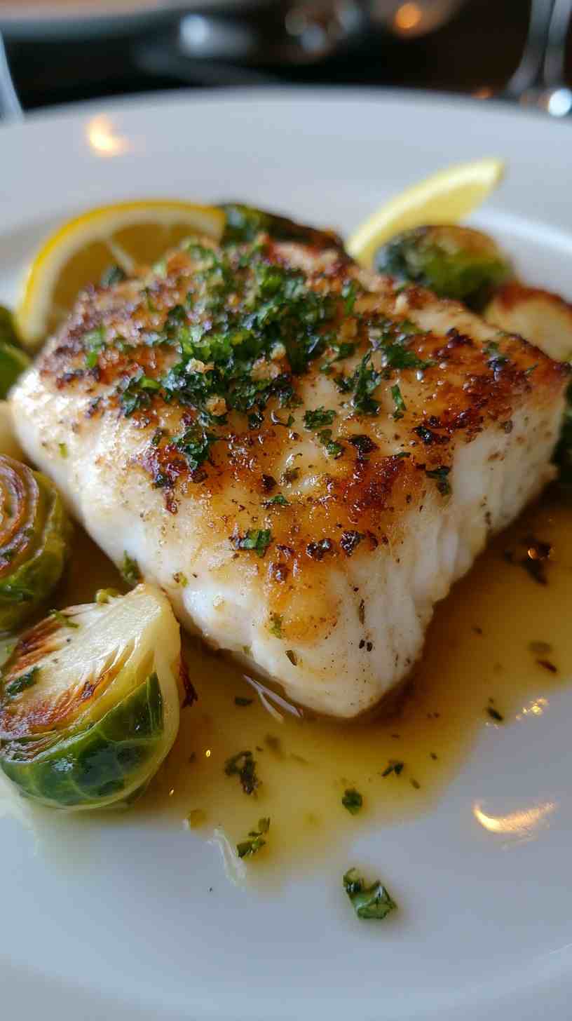Baked Lemon Herb Cod with Roasted Brussels Sprouts