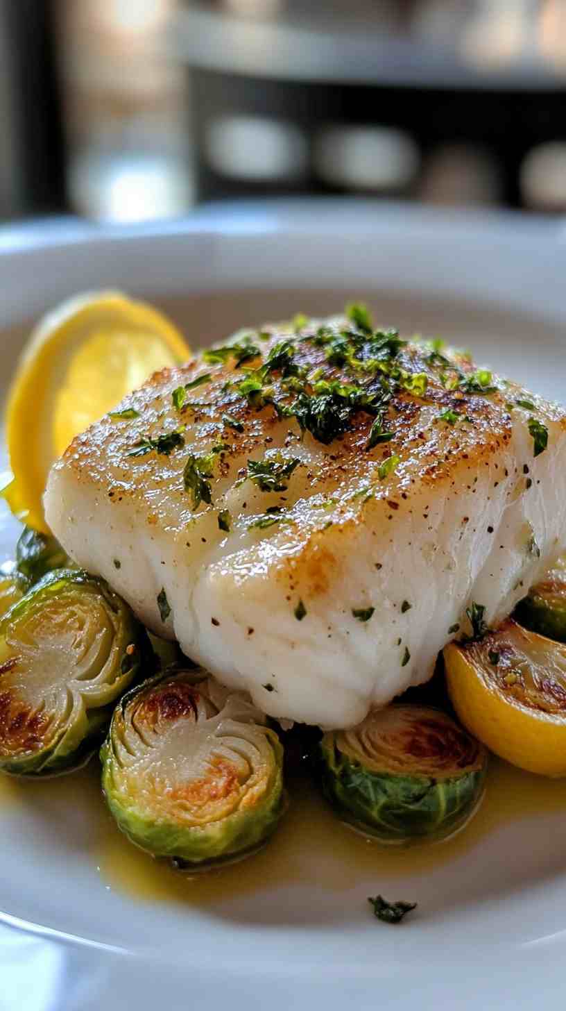 Baked Lemon Herb Cod with Roasted Brussels Sprouts