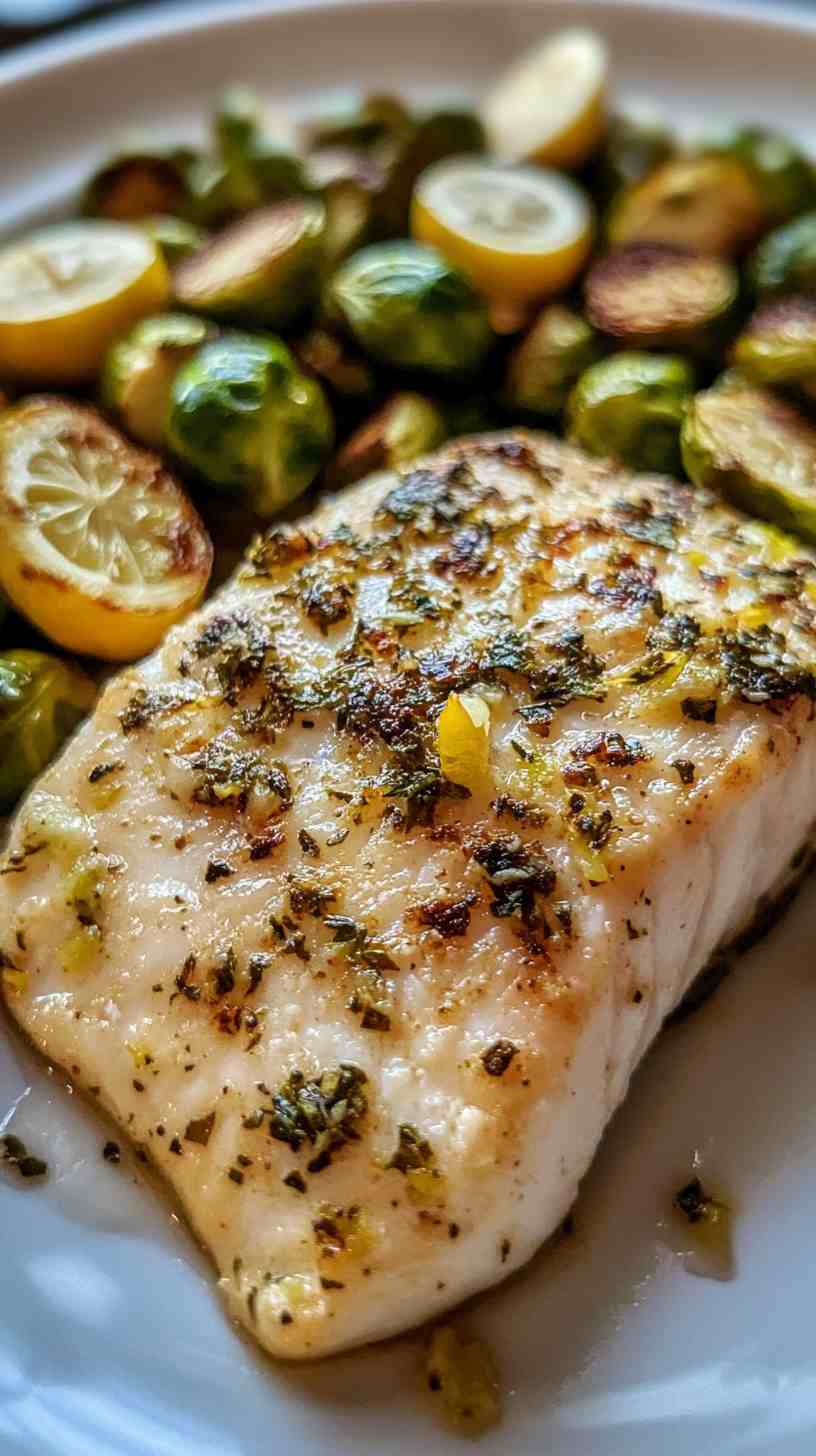 Baked Lemon Herb Cod with Roasted Brussels Sprouts