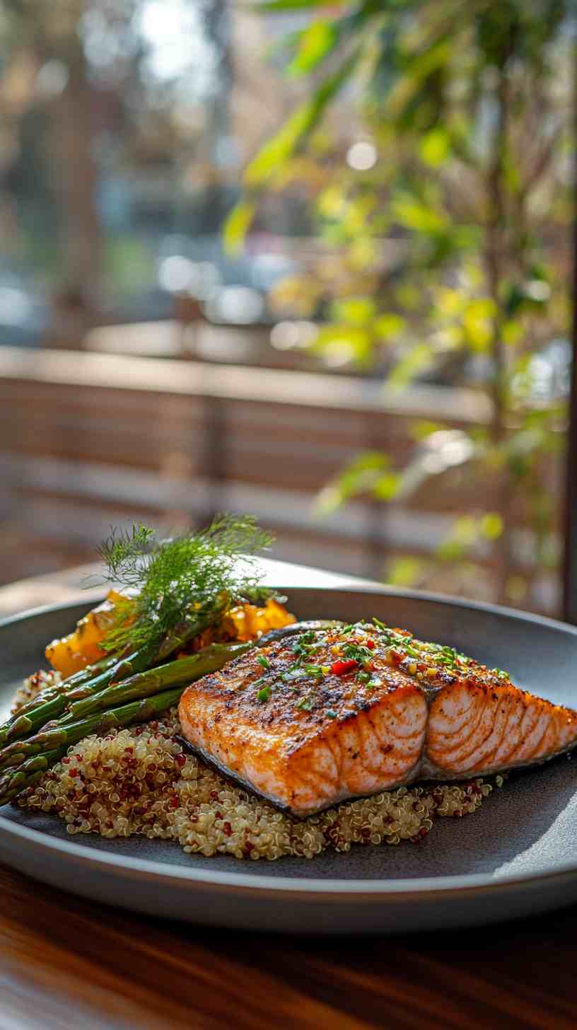 Baked Salmon with Asparagus and Quinoa