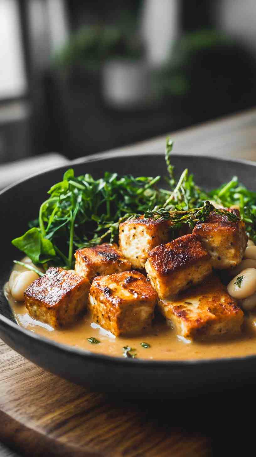 Cannellini Bean Gravy with Seared Tofu