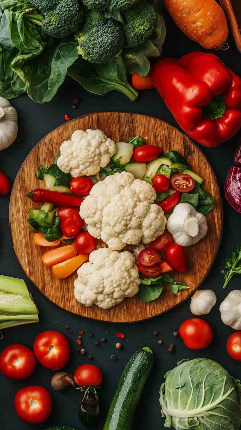 Cauliflower Crust Pizza with Fresh Vegetables