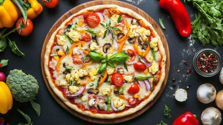 Cauliflower Crust Pizza with Fresh Vegetables