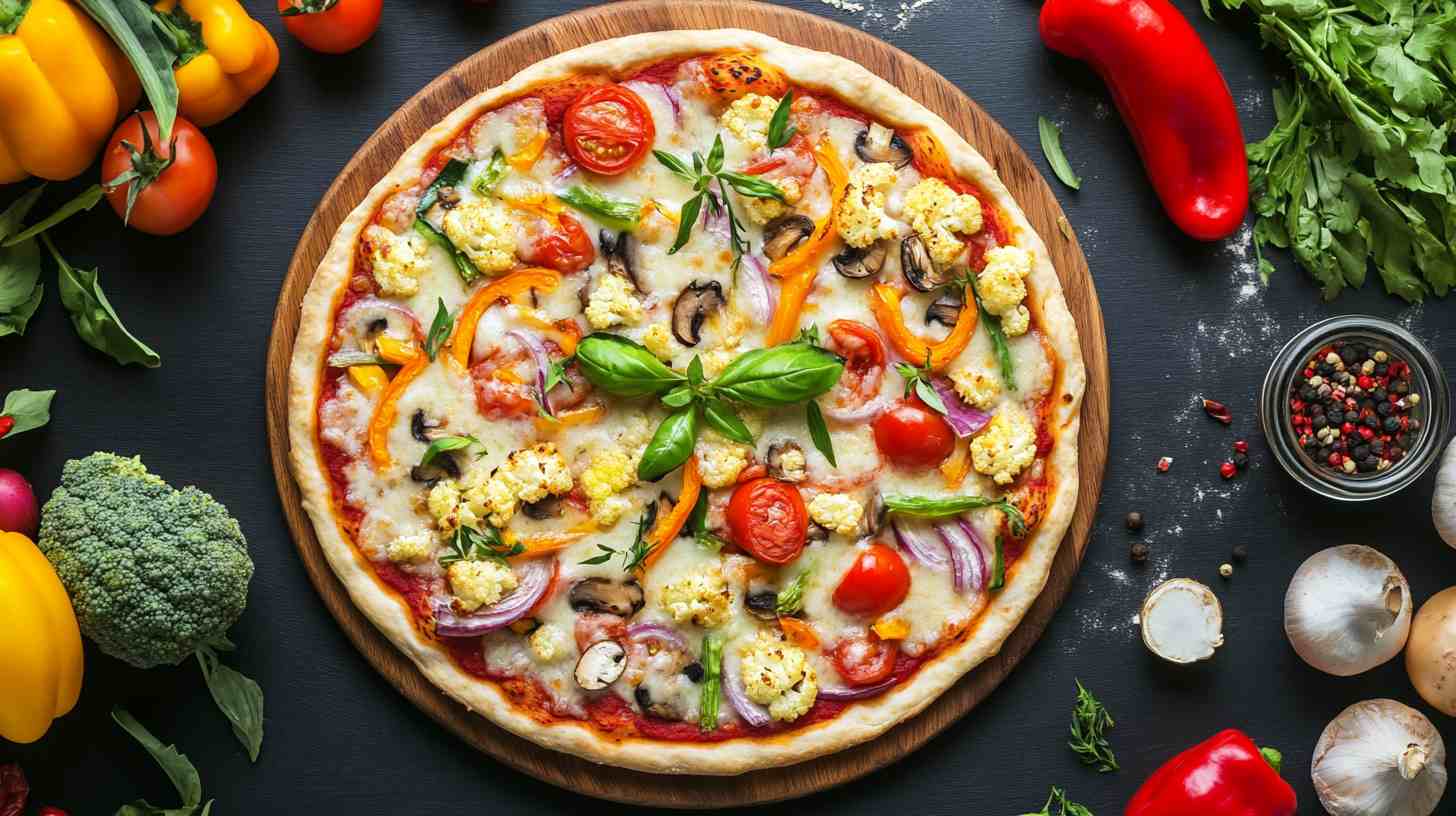 Cauliflower Crust Pizza with Fresh Vegetables