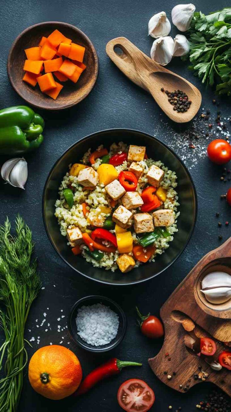 Cauliflower Rice Stir-Fry with Veggies and Tofu