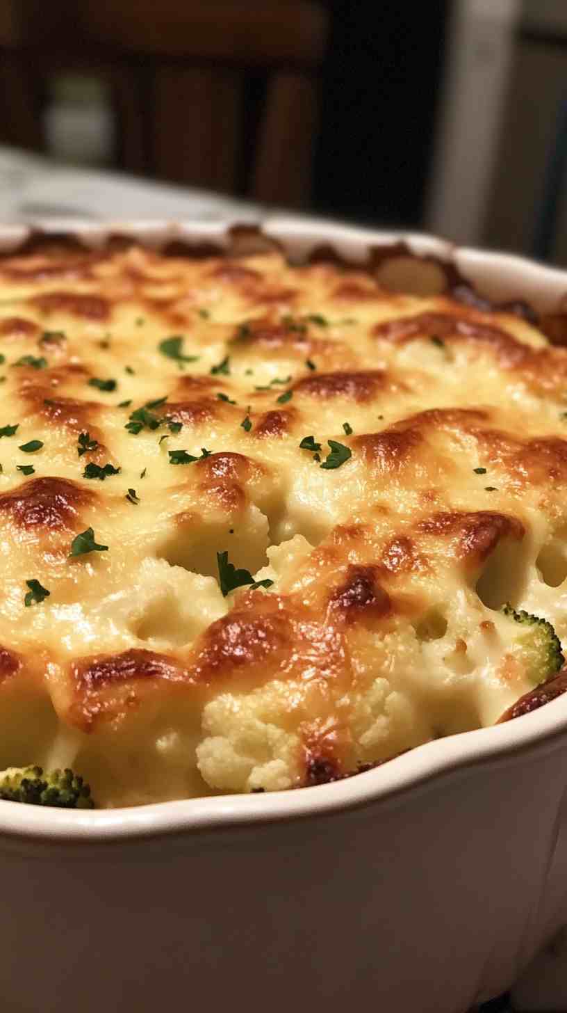 Cauliflower and Broccoli Cheese Bake