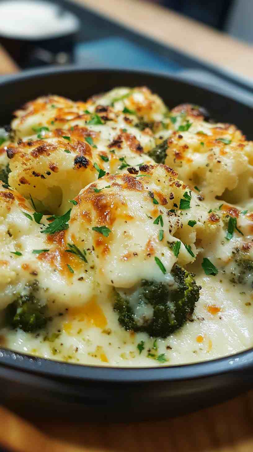 Cauliflower and Broccoli Cheese Bake