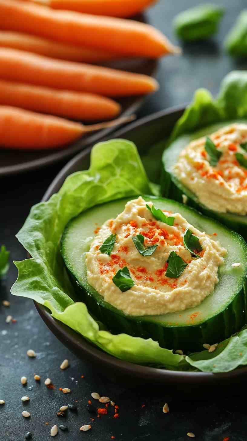 Cucumber and Hummus Wraps with Baby Carrots