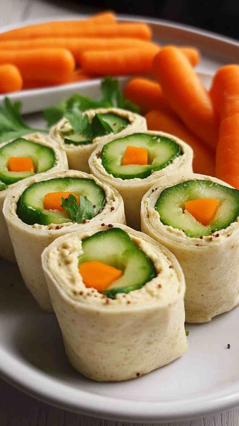 Cucumber and Hummus Wraps with Baby Carrots