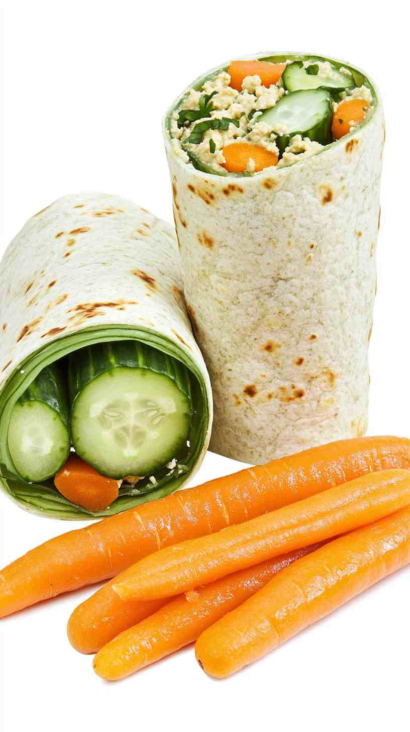 Cucumber and Hummus Wraps with Baby Carrots
