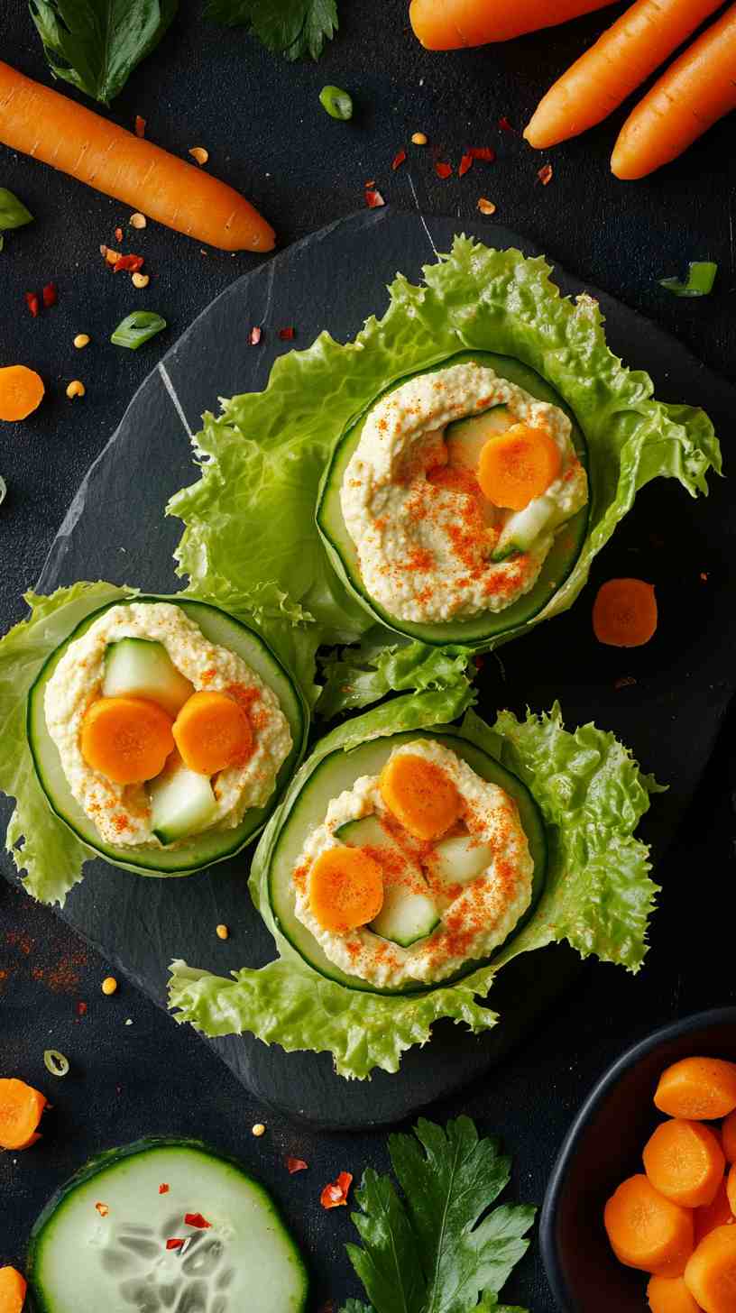 Cucumber and Hummus Wraps with Baby Carrots