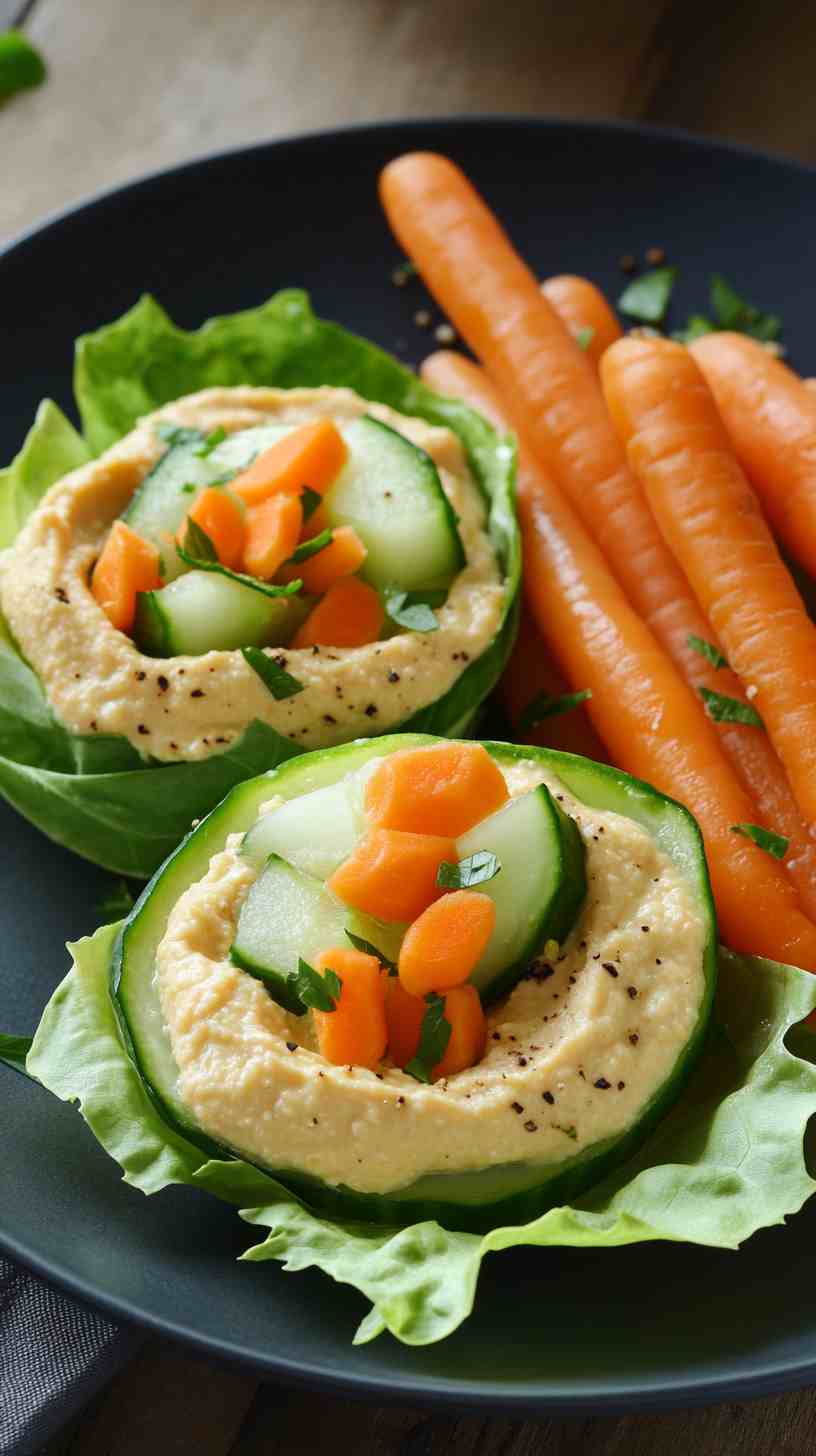 Cucumber and Hummus Wraps with Baby Carrots