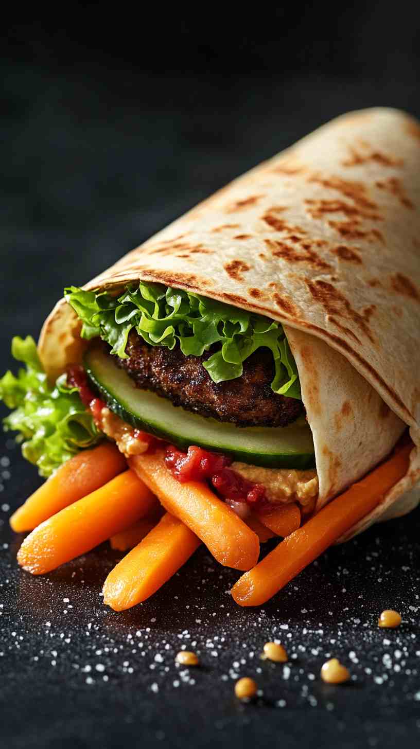Cucumber and Hummus Wraps with Baby Carrots