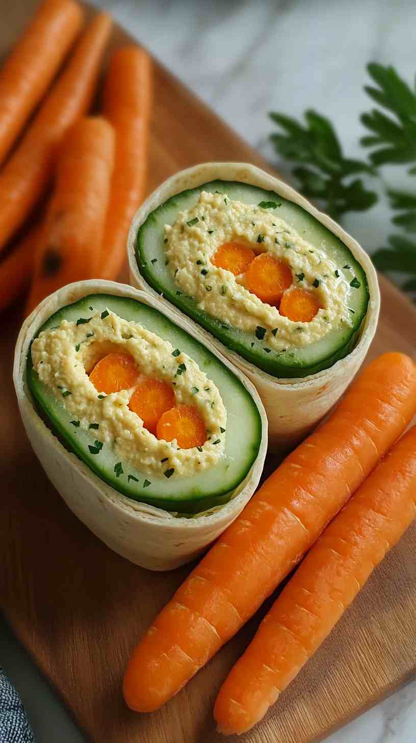 Cucumber and Hummus Wraps with Baby Carrots