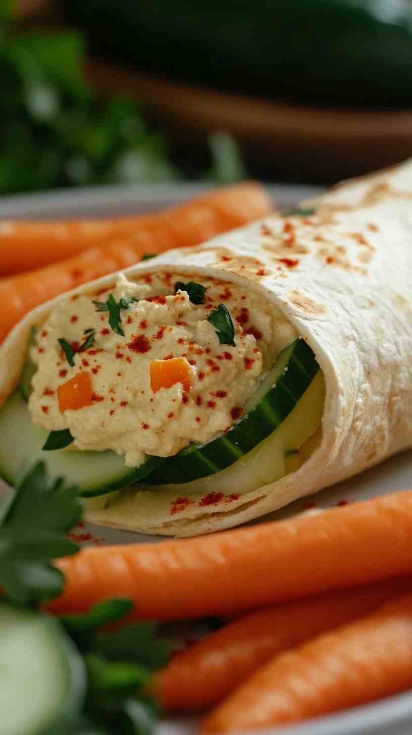 Cucumber and Hummus Wraps with Baby Carrots