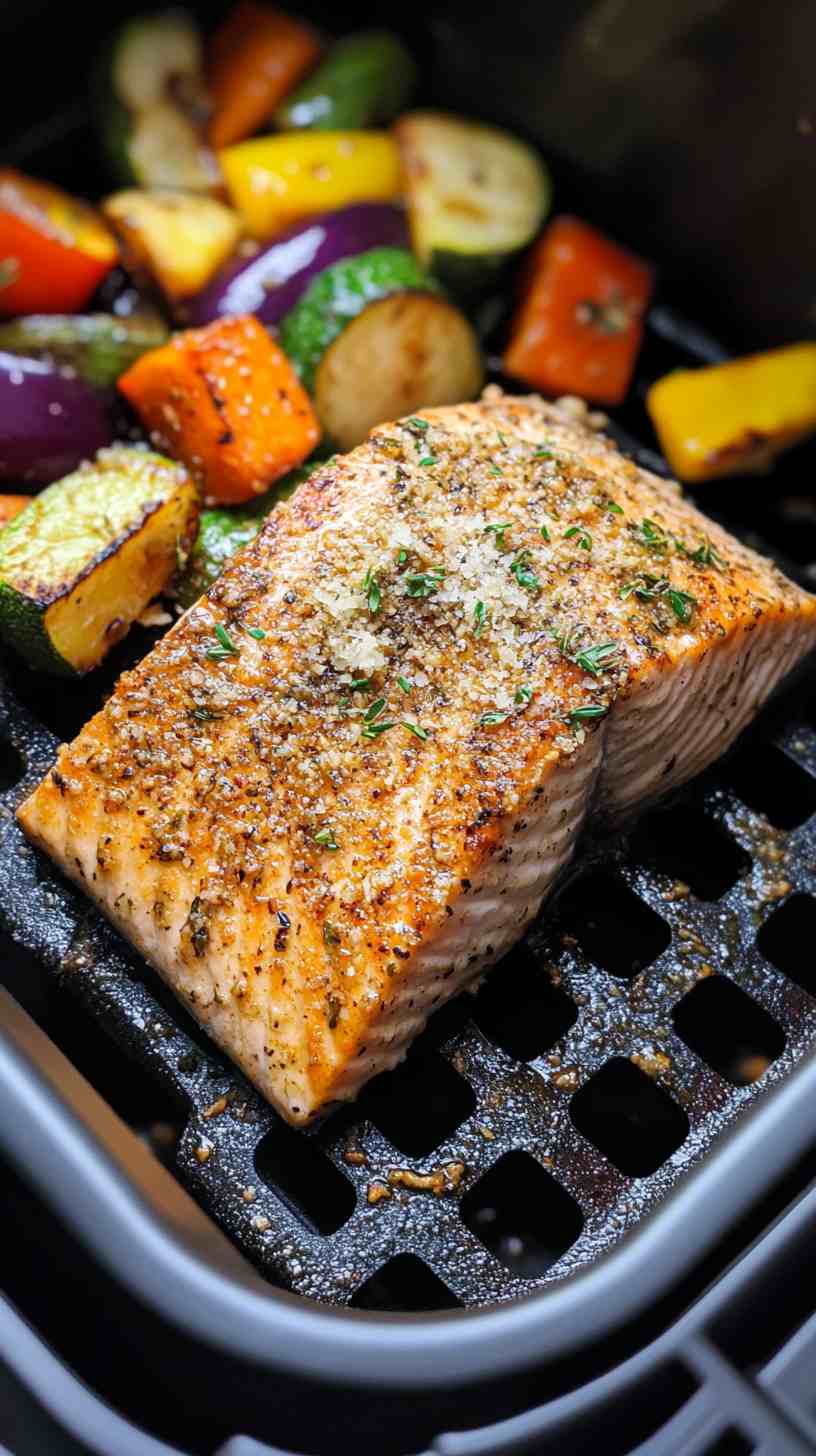 Garlic Parmesan Crusted Air Fryer Salmon