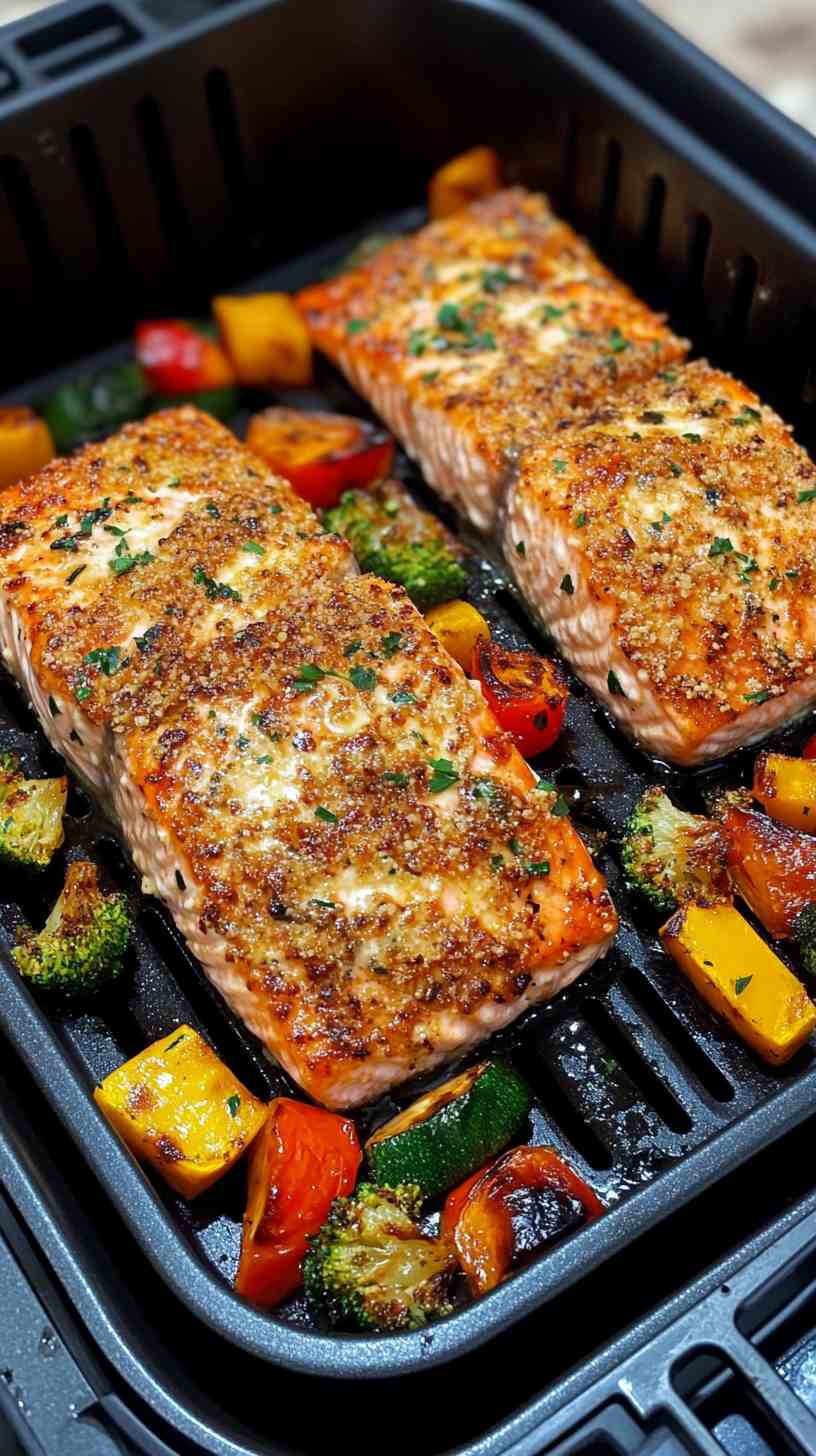 Garlic Parmesan Crusted Air Fryer Salmon