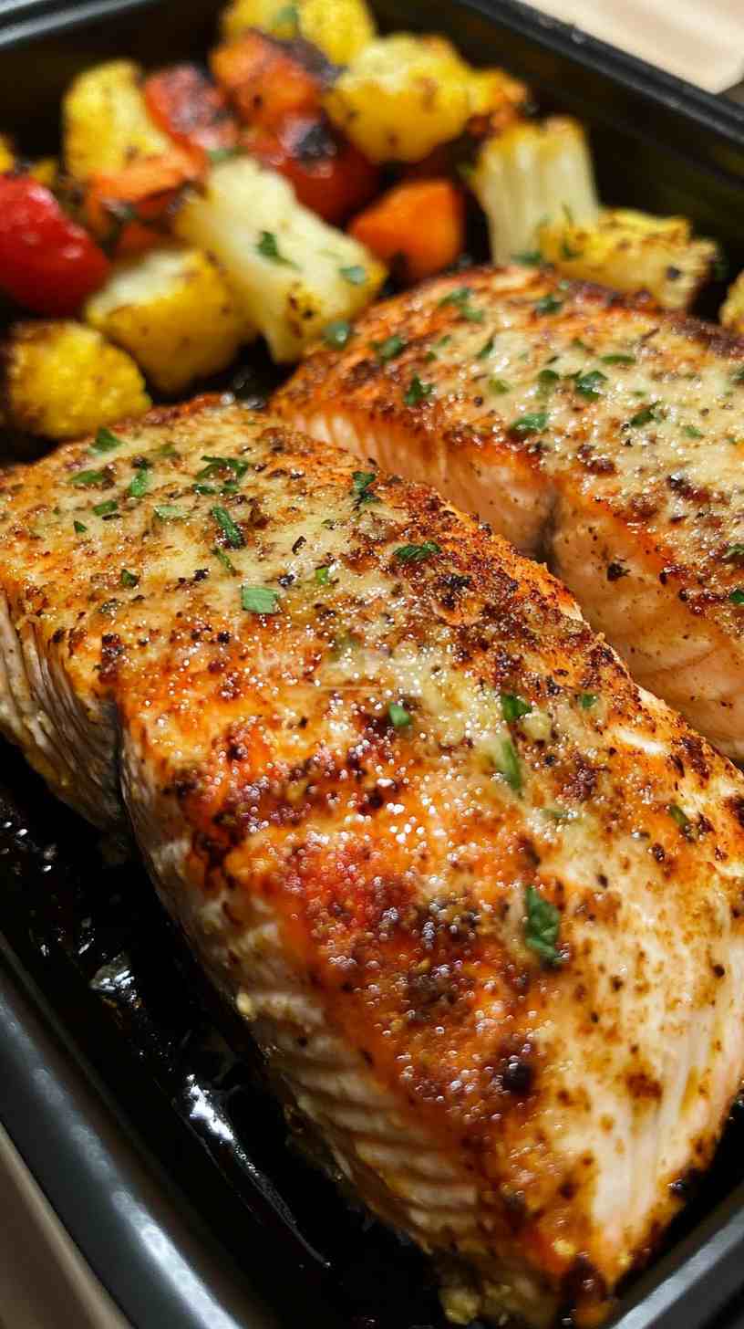 Garlic Parmesan Crusted Air Fryer Salmon