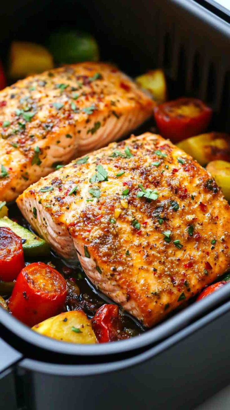 Garlic Parmesan Crusted Air Fryer Salmon