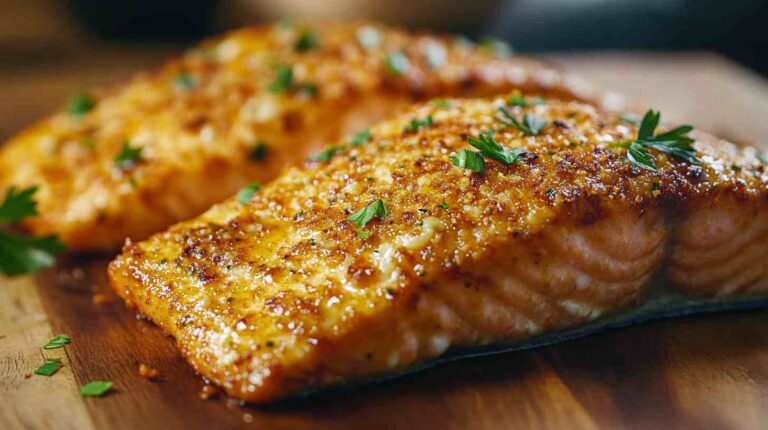Garlic Parmesan Crusted Air Fryer Salmon